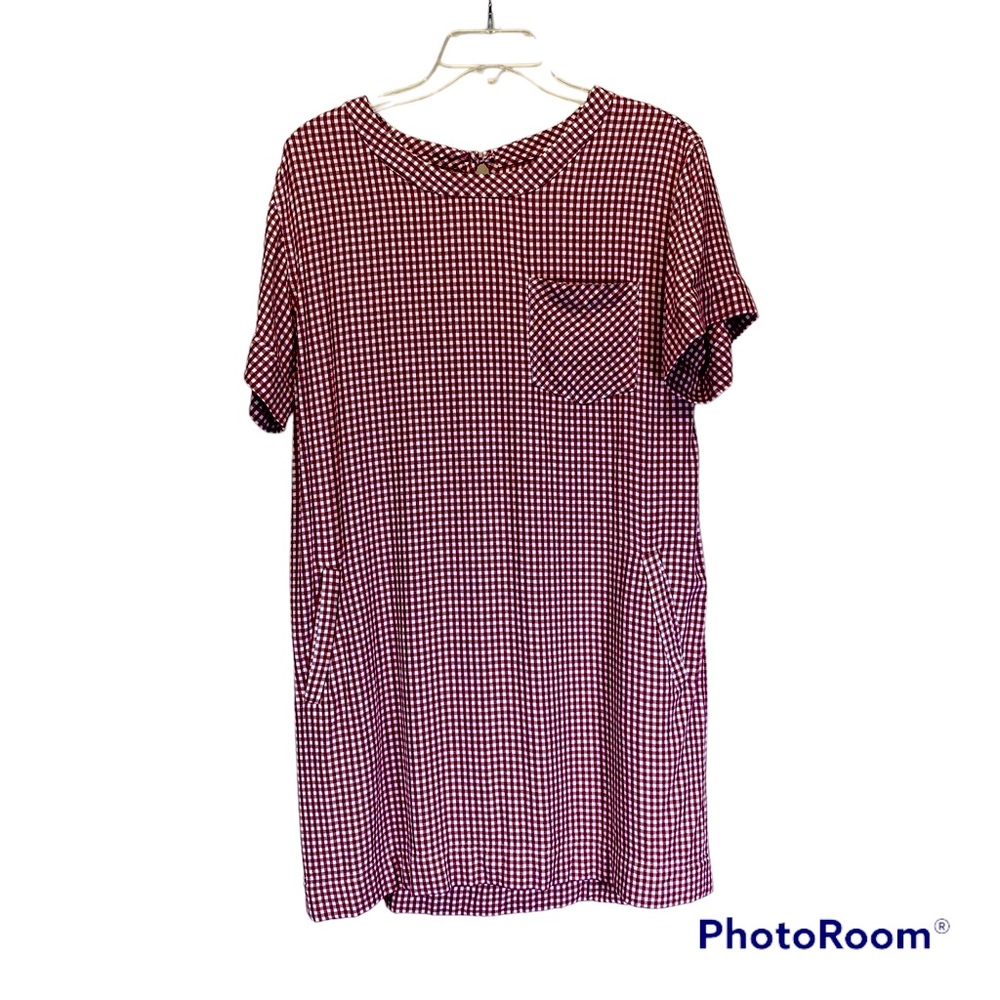 Madewell Red White Gingham Check Short Sleeve Shift Dress Size M
